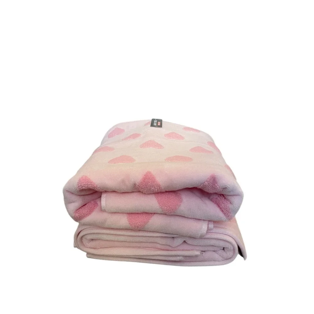 4pc Caro Home PINK HEART Cotton 2 Bath 2 Hand Towel Set Valentine's Day NEW